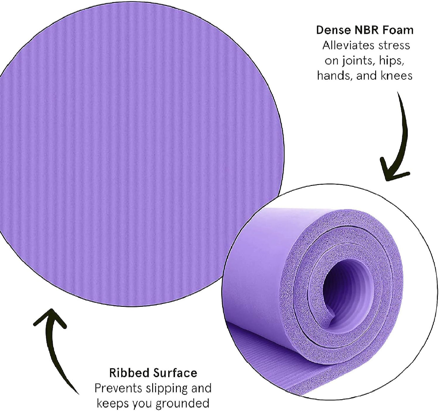 Yoga Mat, NBR Foam, Extra Thick, Non-Slip, High Density, Large, for Pilates, Gymnastics, Hiit and Fitness, with Free Carry Strap