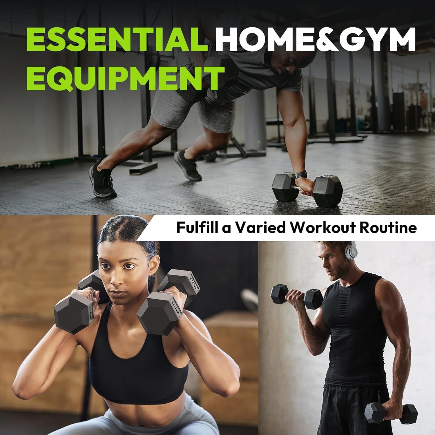 Rubber Coated Hex Dumbbell Set with A-Frame Rack, 100 Lb - 600 Lb Multiple Options Weight, Hexagon Non-Rolling Shape, Ergonomic Knurled Handle, Home Gym Equipment for Strength Training