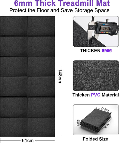 Treadmill Mat,120X60/148×61/190X85Cm,Non-Slip Exercise Bike Mat,Walking Pad Mat for Stationary Bike, Treadmill, Fitness Equipment,Elliptical - Roll/Foldable