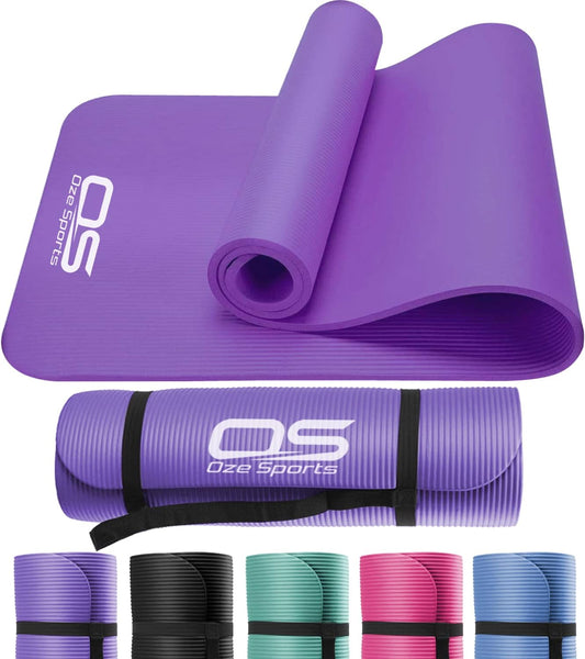 Yoga Mat, NBR Foam, Extra Thick, Non-Slip, High Density, Large, for Pilates, Gymnastics, Hiit and Fitness, with Free Carry Strap