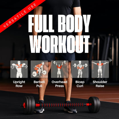 20KG Adjustable Dumbbell & Barbell Weight Set with Foam-Padded Connector. Free Weights for Home Gym, Strength Training, Non-Slip TPR Grips, PE Shell Plates, Compact Storage