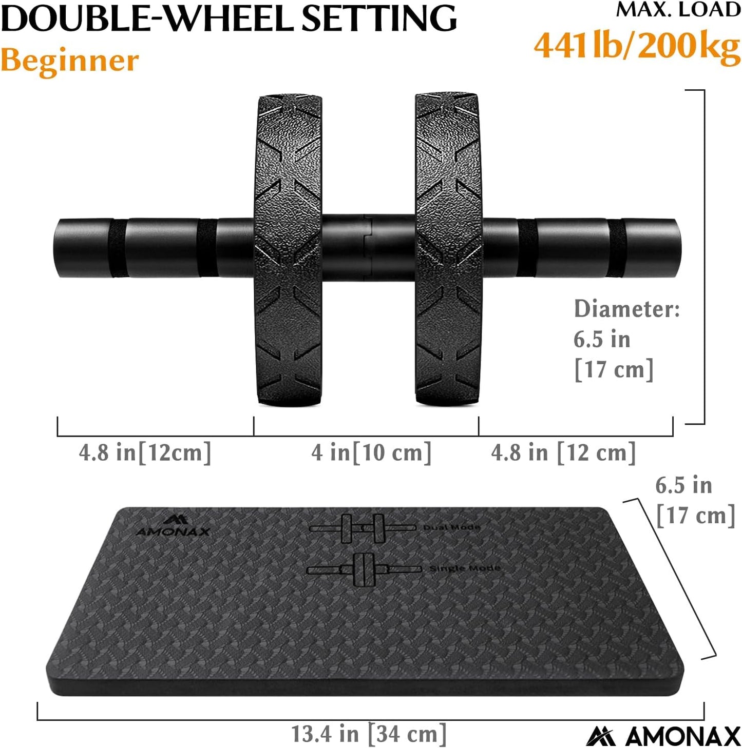 Convertible Ab Wheel Roller with Large Knee Mat for Core Abs Rollout Exercise, Double Wheel Set with Dual Fitness Strength Training Modes at Gym or Home