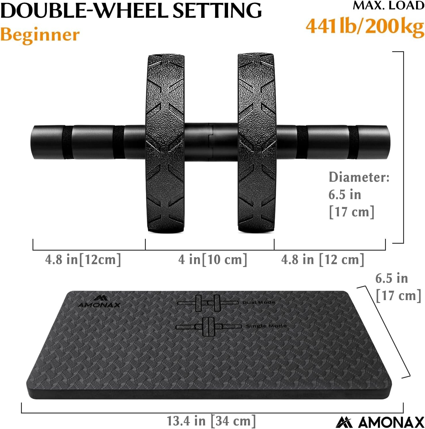 Convertible Ab Wheel Roller with Large Knee Mat for Core Abs Rollout Exercise, Double Wheel Set with Dual Fitness Strength Training Modes at Gym or Home