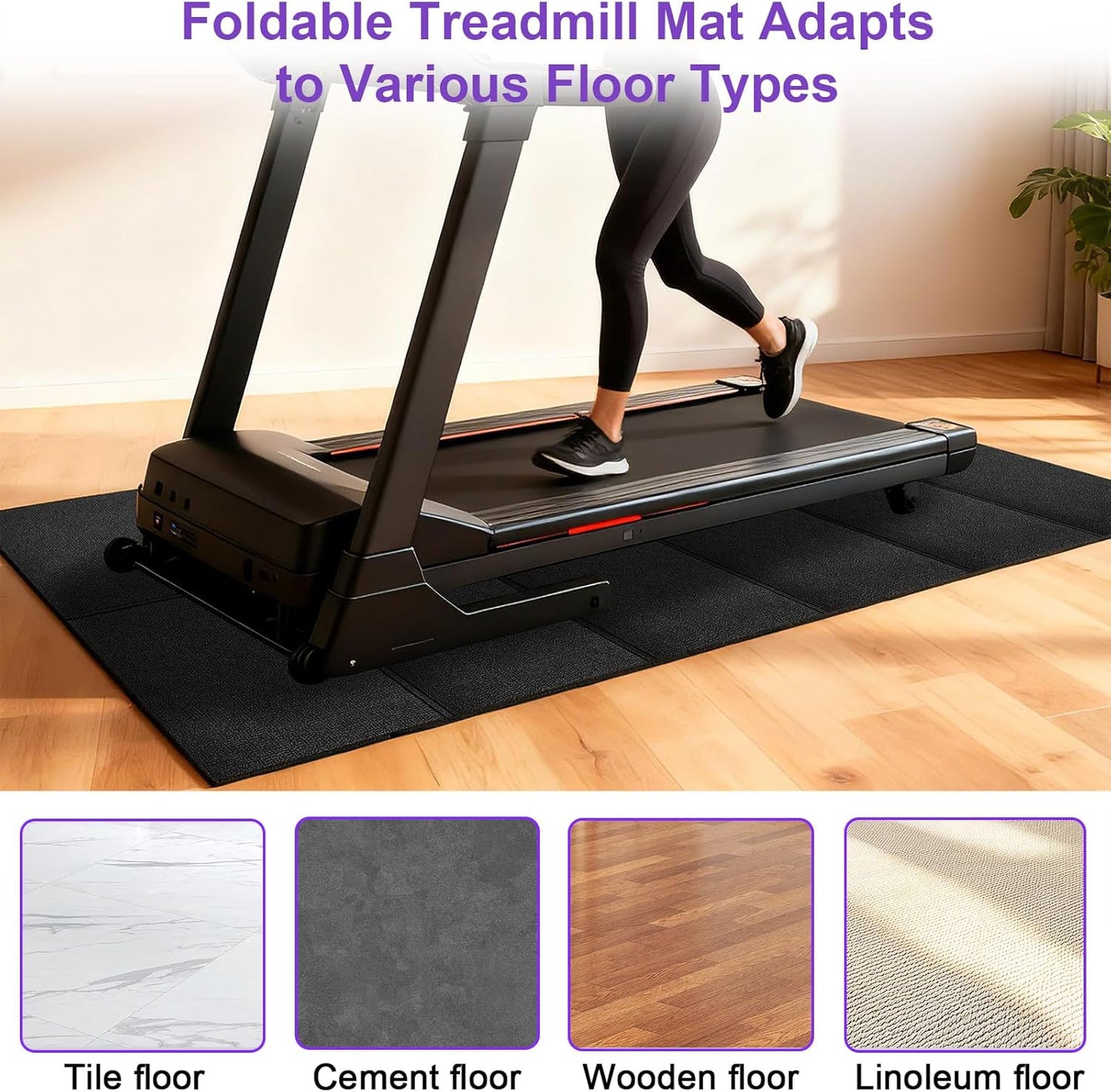 Treadmill Mat,120X60/148×61/190X85Cm,Non-Slip Exercise Bike Mat,Walking Pad Mat for Stationary Bike, Treadmill, Fitness Equipment,Elliptical - Roll/Foldable