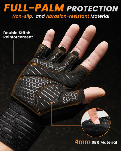 Workout Gloves for Men & Women, Breathable Weightlifting Gloves Men with Wrist Wrap Support for Gym, Crossfit & Strength Training