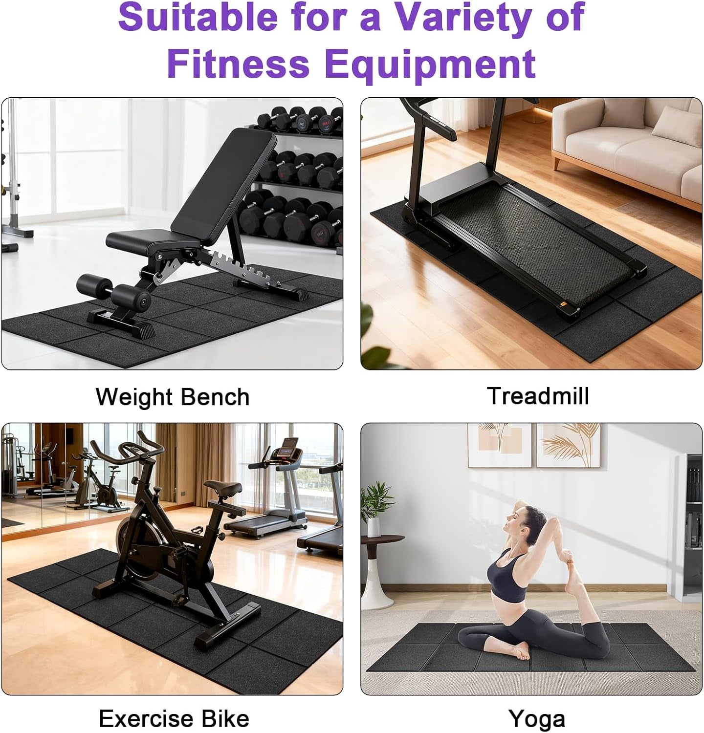Treadmill Mat,120X60/148×61/190X85Cm,Non-Slip Exercise Bike Mat,Walking Pad Mat for Stationary Bike, Treadmill, Fitness Equipment,Elliptical - Roll/Foldable