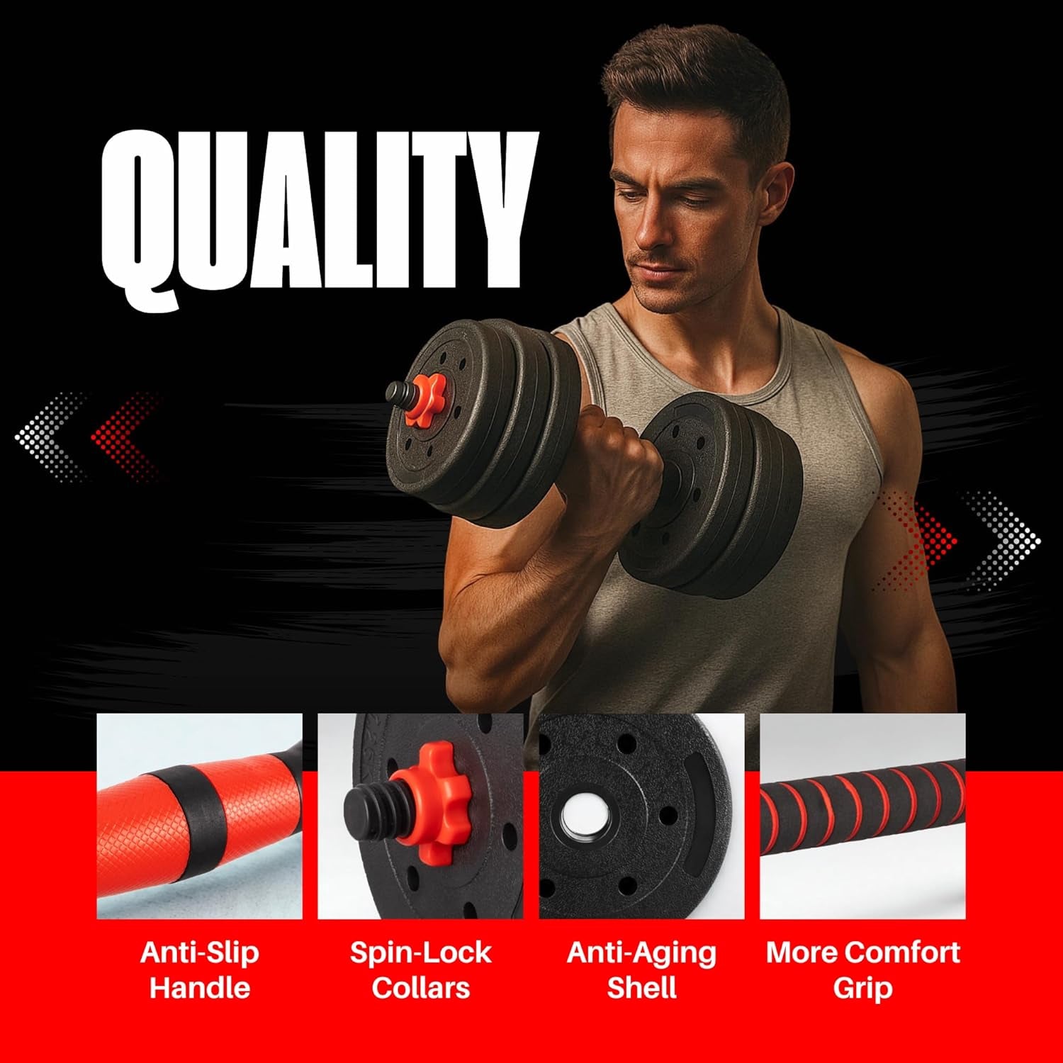 20KG Adjustable Dumbbell & Barbell Weight Set with Foam-Padded Connector. Free Weights for Home Gym, Strength Training, Non-Slip TPR Grips, PE Shell Plates, Compact Storage