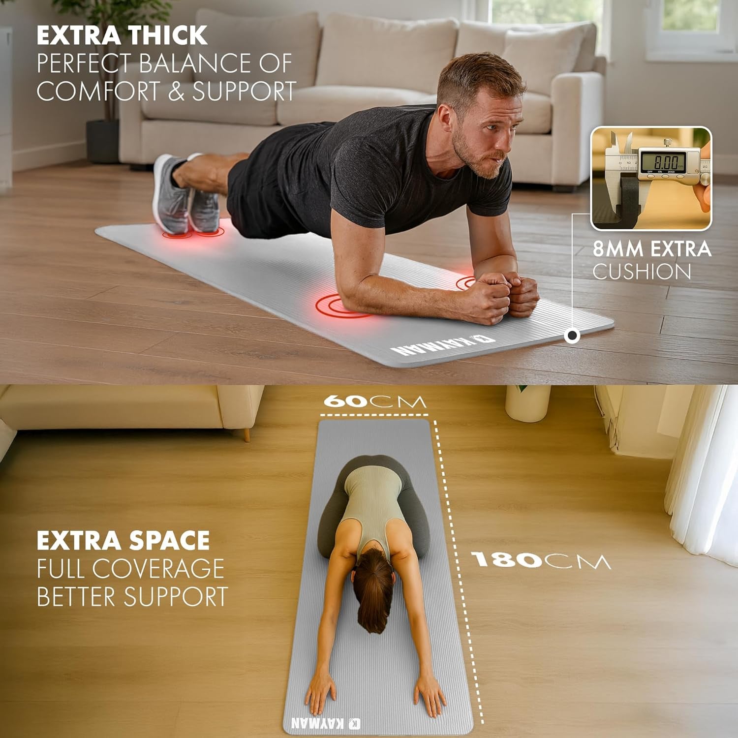 Yoga Mat – Multi-Purpose Extra Thick Foam Exercise Mats – Ideal Floor Mat for Pilates, Stretching, Resistance Workout & Therapy – Home & Gym Equipment Accessory