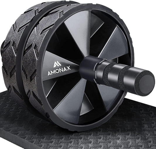 Convertible Ab Wheel Roller with Large Knee Mat for Core Abs Rollout Exercise, Double Wheel Set with Dual Fitness Strength Training Modes at Gym or Home