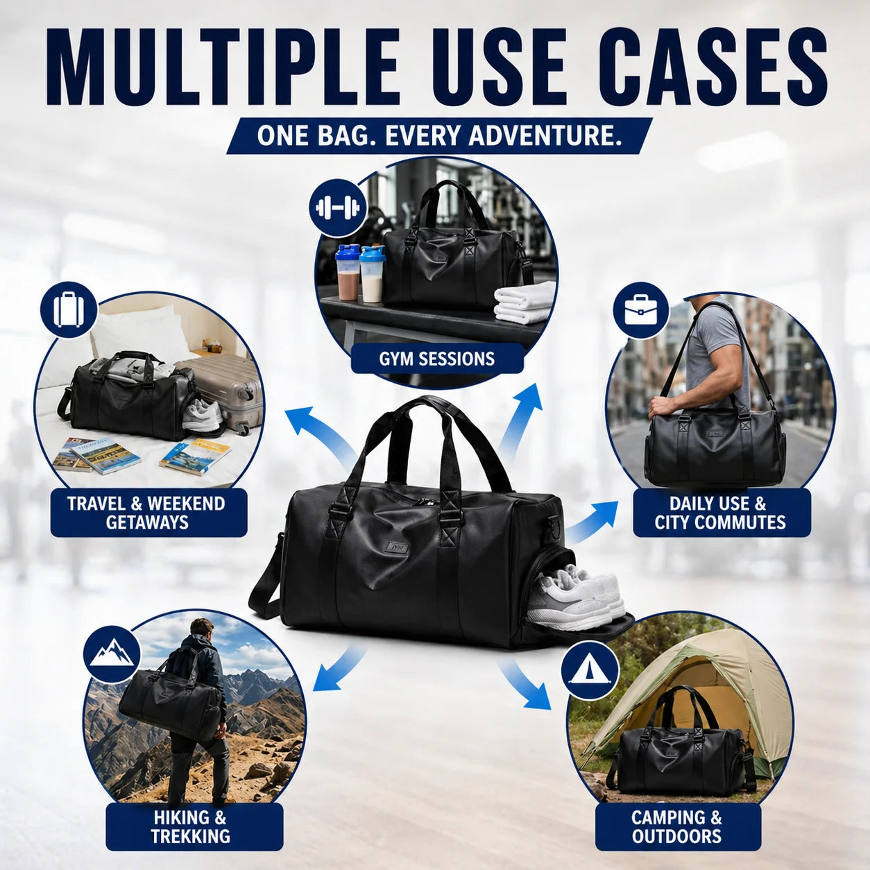 Gym Bags for Men, Waterproof Sport Duffel Bag with Shoe Compartment & Wet/Dry Separation, Large Capacity Weekender Travel Bag