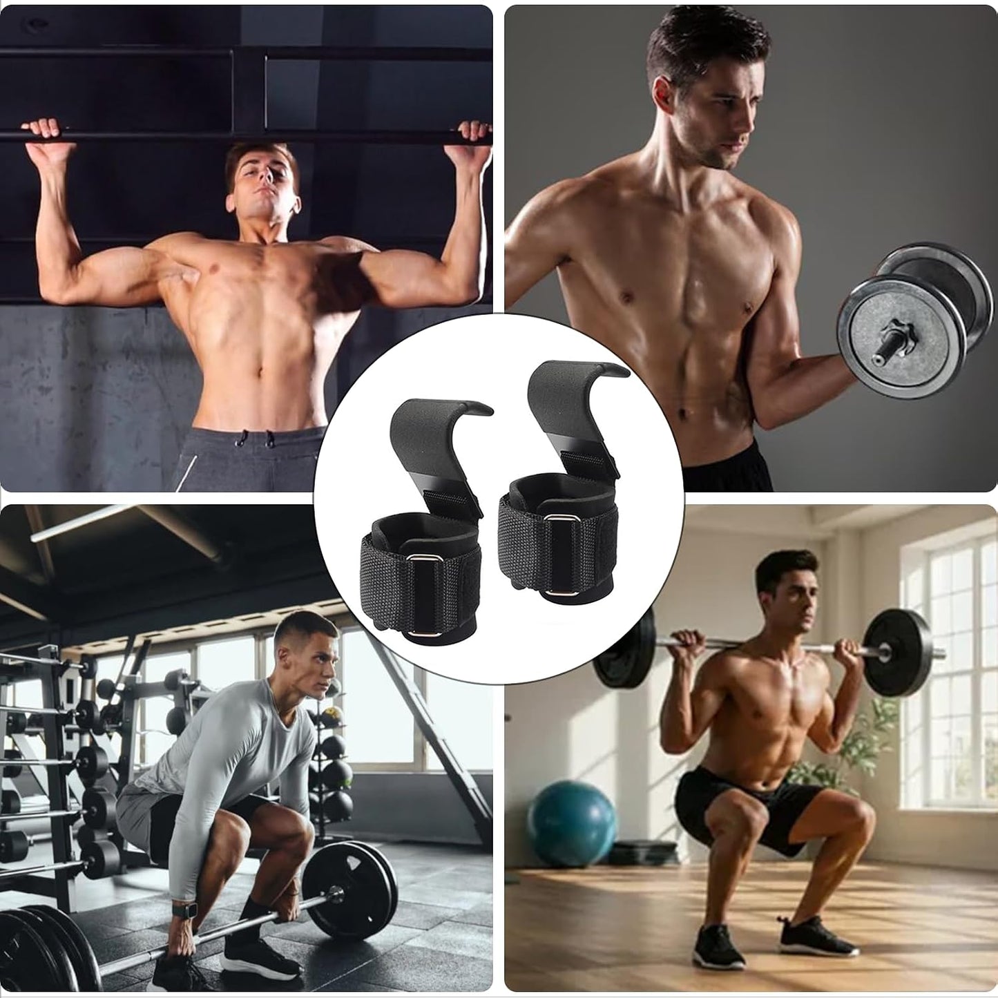 Weight Lifting Hooks,Bear Grips Wrist Wraps,Gym Straps Wrist Supports Non-Slip for Deadlifts, Pull Ups & Shrugs,Ultra Large Capacity Wristband with Thick Padding,8Mm Neoprene Padded for Men and Women