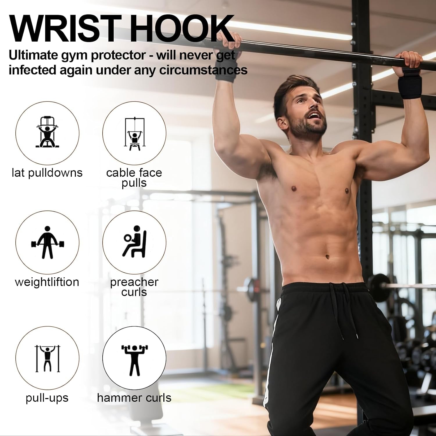 Weight Lifting Hooks,Bear Grips Wrist Wraps,Gym Straps Wrist Supports Non-Slip for Deadlifts, Pull Ups & Shrugs,Ultra Large Capacity Wristband with Thick Padding,8Mm Neoprene Padded for Men and Women
