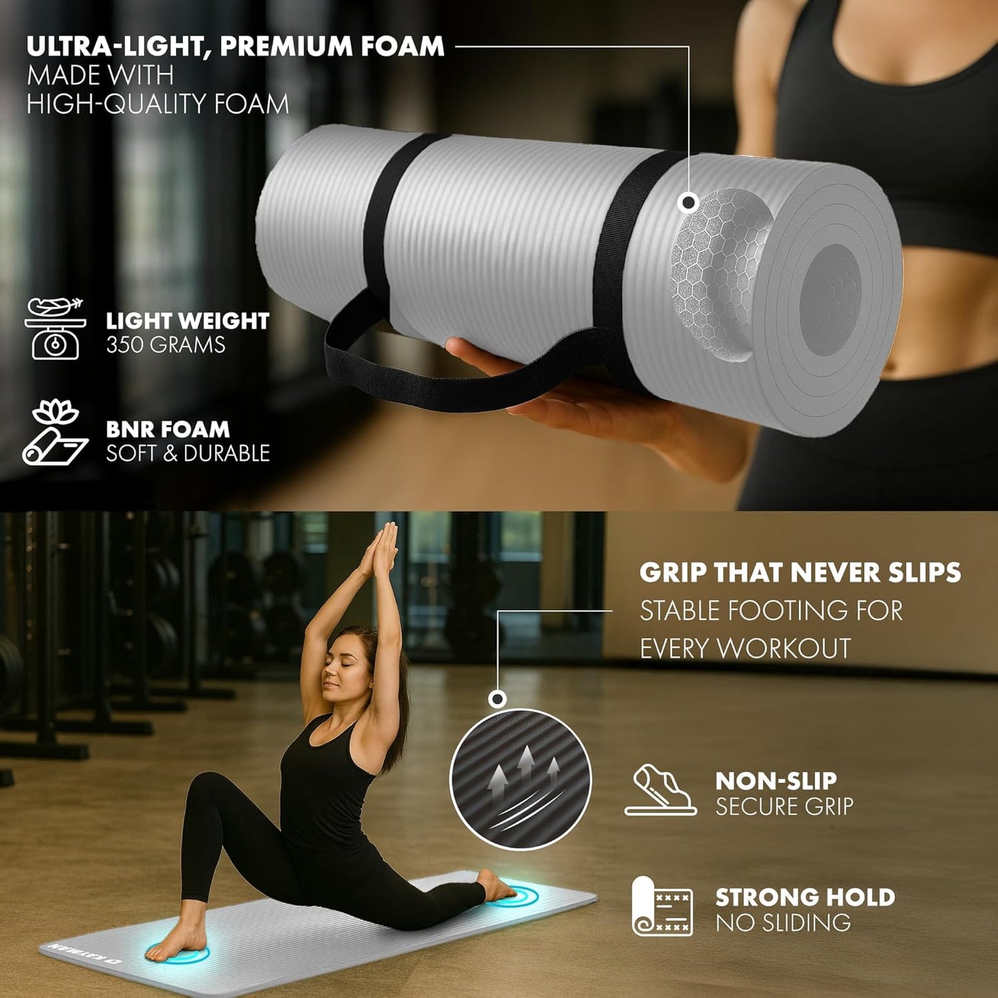Yoga Mat – Multi-Purpose Extra Thick Foam Exercise Mats – Ideal Floor Mat for Pilates, Stretching, Resistance Workout & Therapy – Home & Gym Equipment Accessory