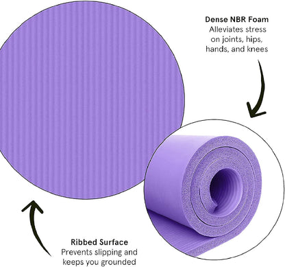 Yoga Mat, NBR Foam, Extra Thick, Non-Slip, High Density, Large, for Pilates, Gymnastics, Hiit and Fitness, with Free Carry Strap