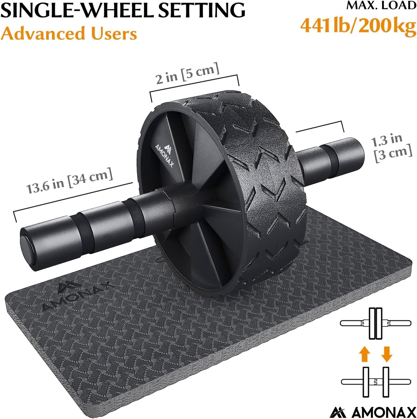 Convertible Ab Wheel Roller with Large Knee Mat for Core Abs Rollout Exercise, Double Wheel Set with Dual Fitness Strength Training Modes at Gym or Home