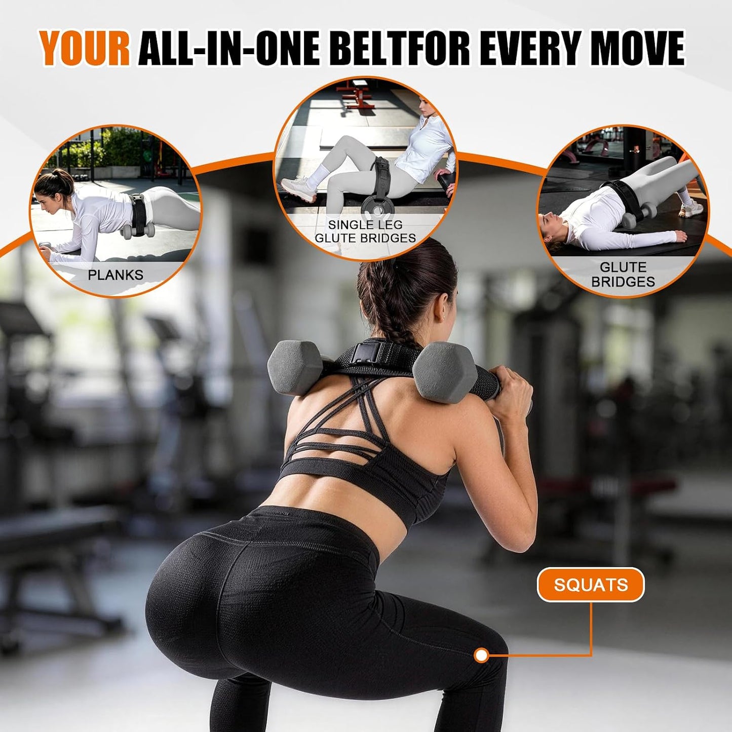 Adjustable Exercise Hip Thrust Belt, Resistance Bands Set with Ankle Straps for Working Out Hip Thrust Belt for Dumbbells Heavy, Kettlebells, Leg and Booty Builder Gym Equipment Accessories Women