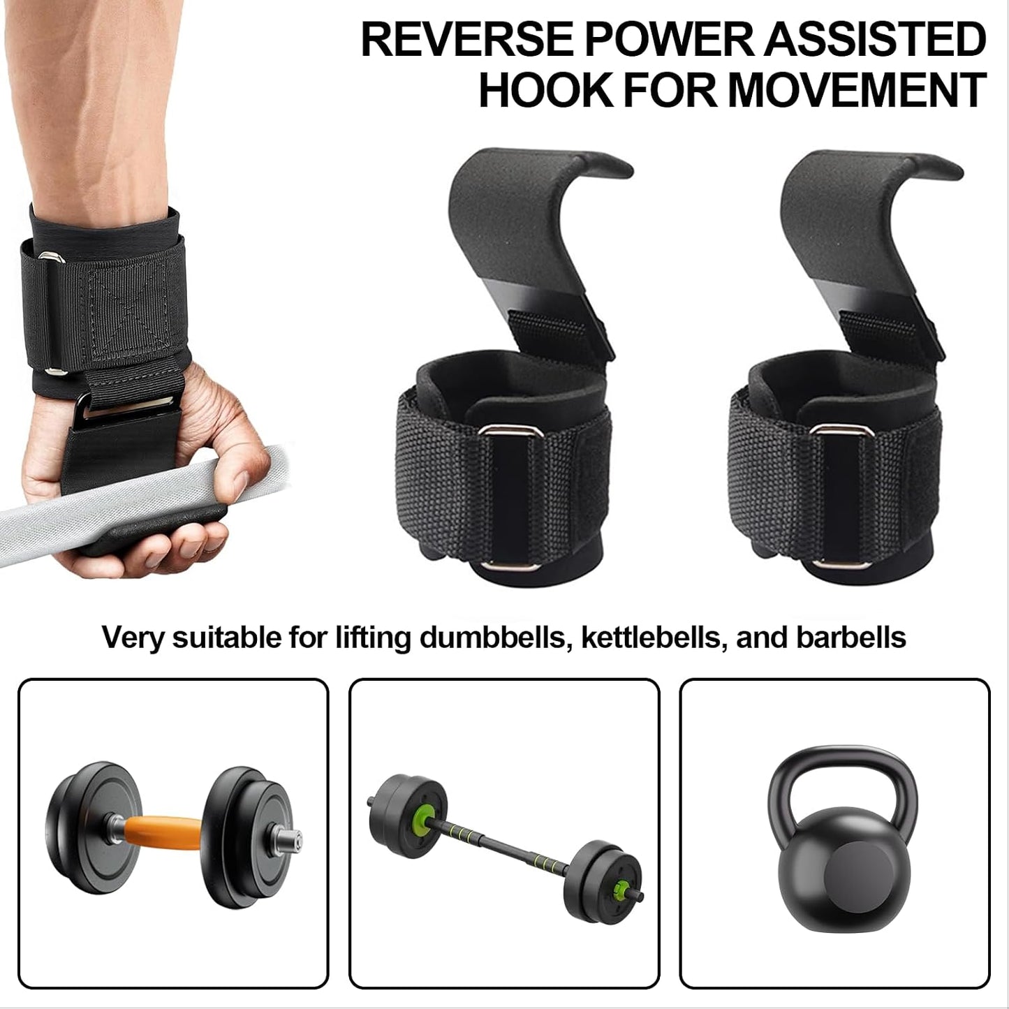 Weight Lifting Hooks,Bear Grips Wrist Wraps,Gym Straps Wrist Supports Non-Slip for Deadlifts, Pull Ups & Shrugs,Ultra Large Capacity Wristband with Thick Padding,8Mm Neoprene Padded for Men and Women