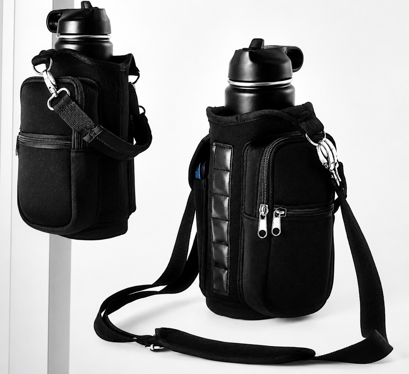BYS Fitness Magnetic Water Bottle Carrier – Gym Bottle Holder with Phone & Key Pocket