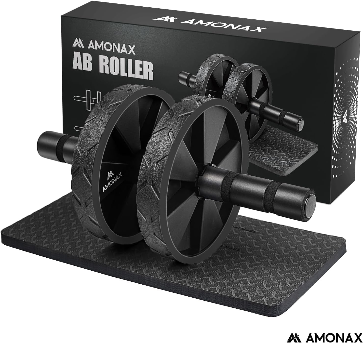 Convertible Ab Wheel Roller with Large Knee Mat for Core Abs Rollout Exercise, Double Wheel Set with Dual Fitness Strength Training Modes at Gym or Home