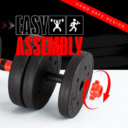20KG Adjustable Dumbbell & Barbell Weight Set with Foam-Padded Connector. Free Weights for Home Gym, Strength Training, Non-Slip TPR Grips, PE Shell Plates, Compact Storage