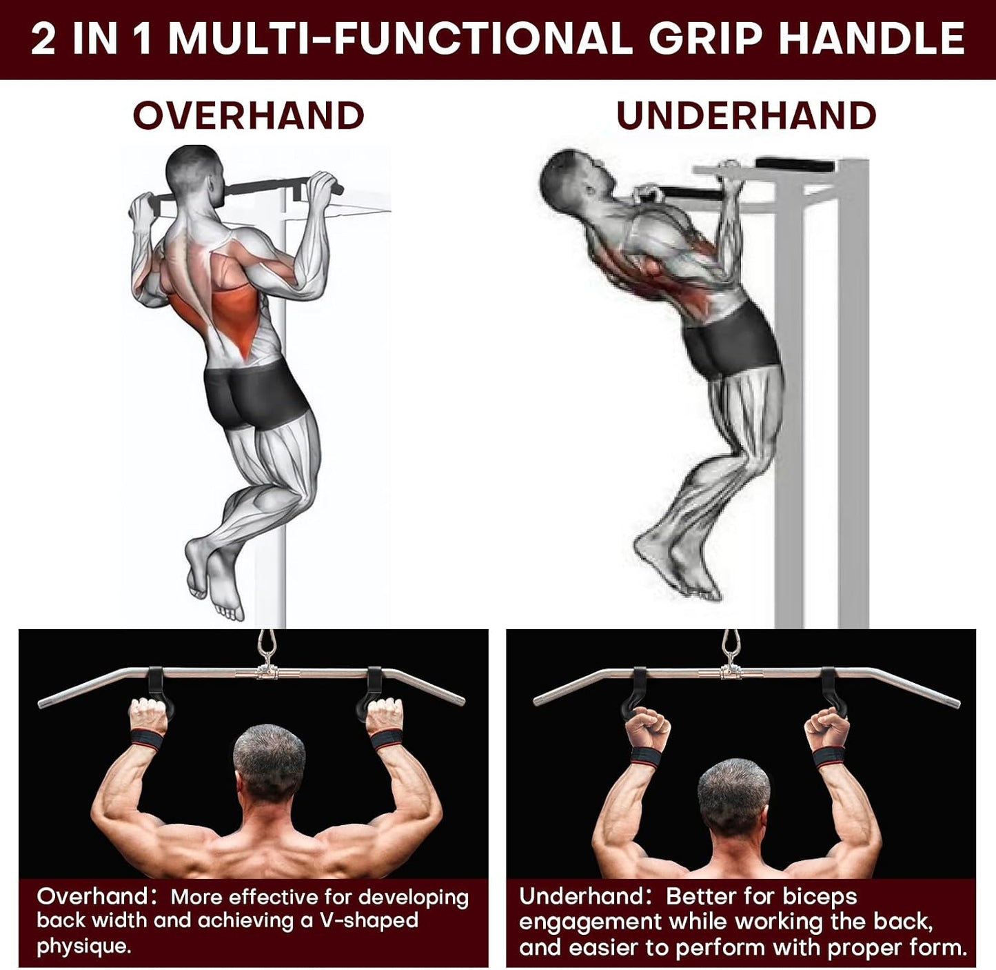 Neutral Grip Handle Attachment for Pull-Up Bars, Barbells and Resistance Bands