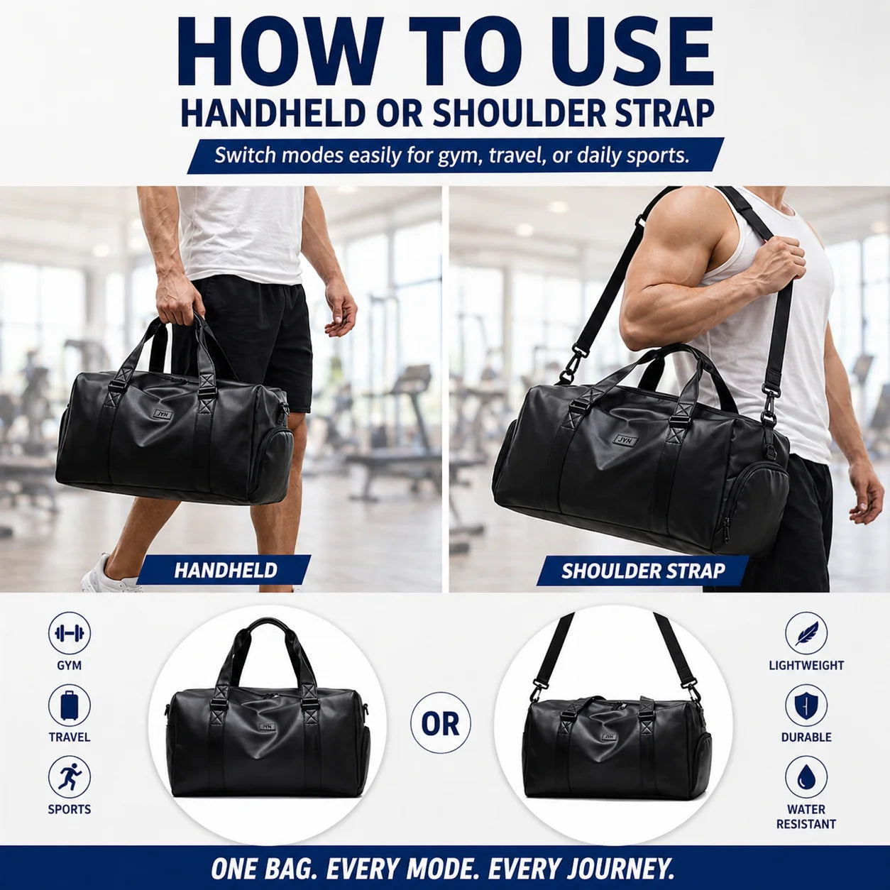 Gym Bags for Men, Waterproof Sport Duffel Bag with Shoe Compartment & Wet/Dry Separation, Large Capacity Weekender Travel Bag