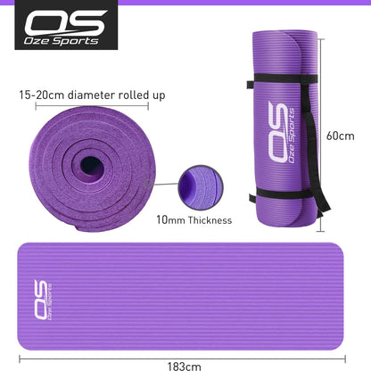 Yoga Mat, NBR Foam, Extra Thick, Non-Slip, High Density, Large, for Pilates, Gymnastics, Hiit and Fitness, with Free Carry Strap