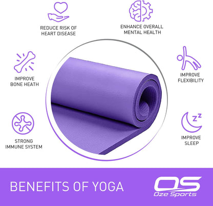 Yoga Mat, NBR Foam, Extra Thick, Non-Slip, High Density, Large, for Pilates, Gymnastics, Hiit and Fitness, with Free Carry Strap