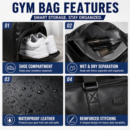Gym Bags for Men, Waterproof Sport Duffel Bag with Shoe Compartment & Wet/Dry Separation, Large Capacity Weekender Travel Bag