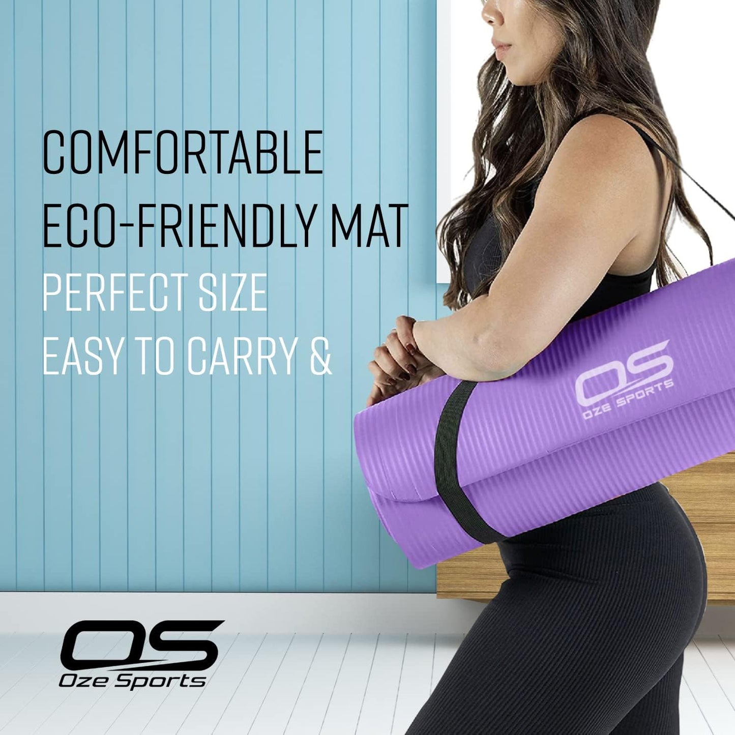 Yoga Mat, NBR Foam, Extra Thick, Non-Slip, High Density, Large, for Pilates, Gymnastics, Hiit and Fitness, with Free Carry Strap