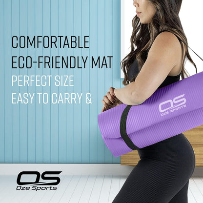 Yoga Mat, NBR Foam, Extra Thick, Non-Slip, High Density, Large, for Pilates, Gymnastics, Hiit and Fitness, with Free Carry Strap
