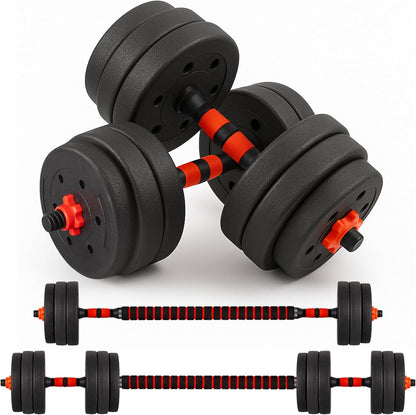 20KG Adjustable Dumbbell & Barbell Weight Set with Foam-Padded Connector. Free Weights for Home Gym, Strength Training, Non-Slip TPR Grips, PE Shell Plates, Compact Storage